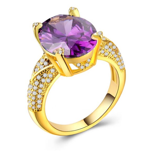 18K Gold Plated Beautiful Purple CZ Women Promise Ring, FB16FA1022-8 - Picture 1 of 2